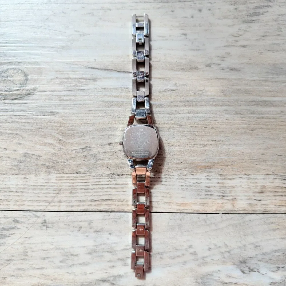 Vintage Fossil F2 Pink Dial Silver Tone Link Bracelet Watch Y2K Chunky Retro